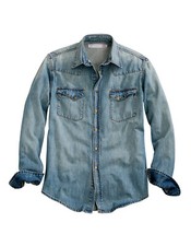 Tin Haul Mens Light Blue 100 Cotton Western Denim L/S Shirt
