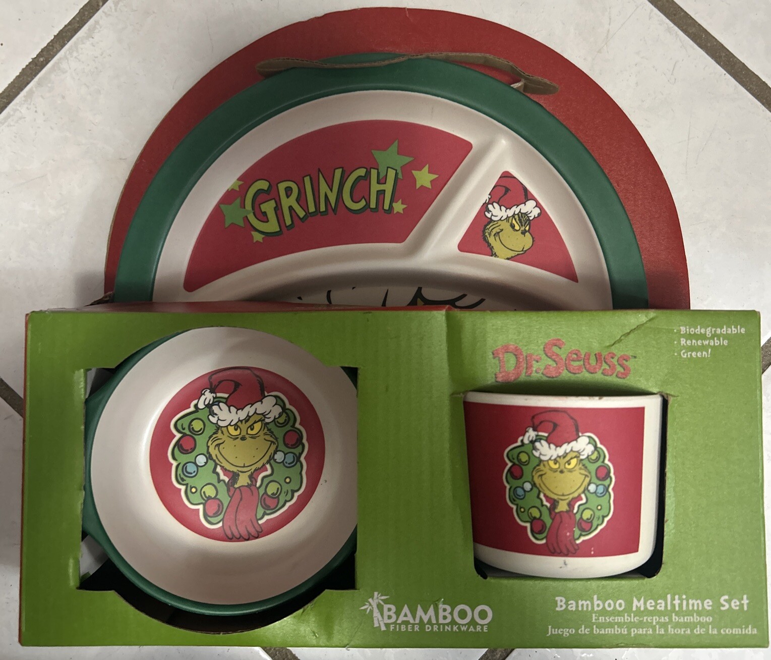 Dr Seuss The Grinch Bamboo 3pc Mealtime set for Children Brand New eBay