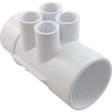 Manifold, 1/2" Slip, 4 Port, Flow Thru, 2" Slip x 2" Spigot