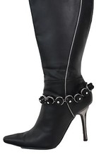 Women Silver Metal Chains Boot Bracelet High Heel Shoe Charm Bling Black Stripes