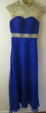 Blue long evening gown rhinestone beaded mesh top New with tag Cinderella Divine