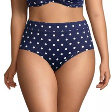 Lands' End Womens 6 Deep Sea Blue Polka Dot High Waist Lined Swim Briefs NWT
