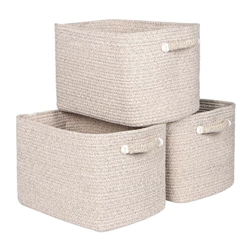 Storage Baskets for Organizing 15”x11”x10” Rope Storage Baskets 3-Pack Brown-image