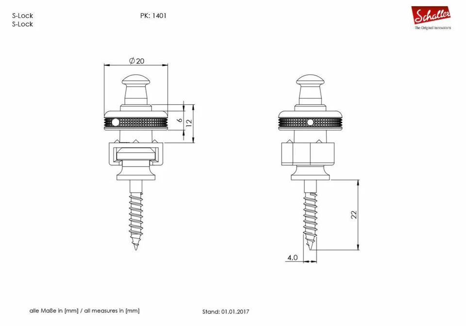 Genuíno Schaller NICKEL S-Lock Par/Conjunto de Fechaduras de Alça de Guitarra, Fabricado na Alemanha - Imagem 3 de 3