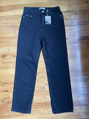 Pull & Bear Essential Jeans High Waist Straight Leg Slits Black BNWT Size 6