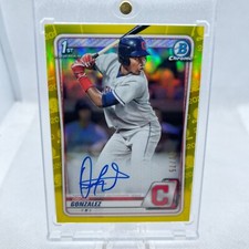 2020 BOWMAN CHROME OSCAR GONZALEZ RC YELLOW REFRACTOR AUTOGRAPH #’D /75 CPA-OG
