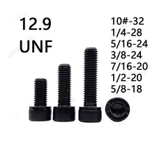 Black 12.9 Steel Hex Socket Bolts Cap Head Screws 10# 1/4 5/16 3/8 7/16 1/2 5/8