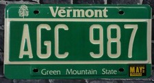 1990 Vermont License Plate AGC 987 Great Original Condition