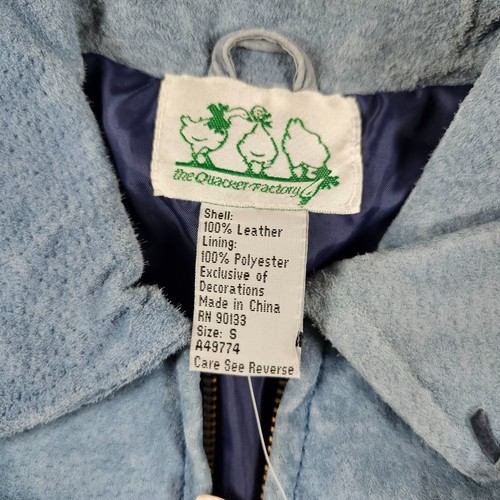 Vintage Quacker Factory Jacket Womens Small Blue Sueded Leather Sunflowers NEW - Picture 10 of 16