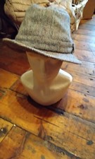 Vintage Dunn & Co. Tweed Trilby Hat - Green Herringbone Wool Blend - Made in UK