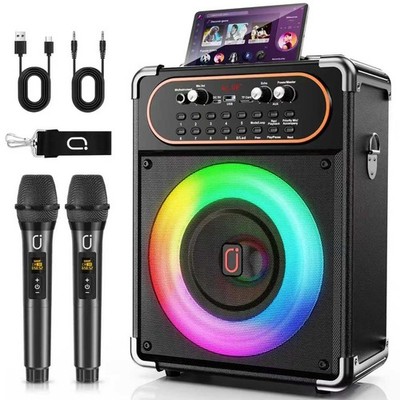 HWWR Karaoke Machine with 2 Wireless 2.4G 0-Delay Microphones 2 Mics, black