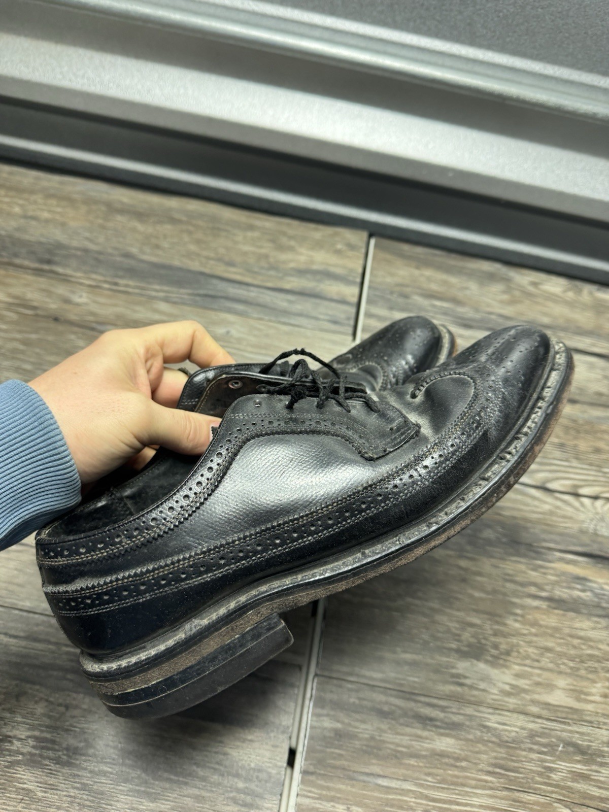 SAOLA Scarpe eleganti da uomo Dexter made in USA suola in pelle nera Oxford punta alare taglia 9 5 D