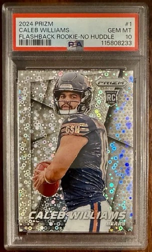 🔥👀 💎Caleb Williams 2024 Prizm No Huddle Flashback Rookie Card Psa 10! Gem Mt