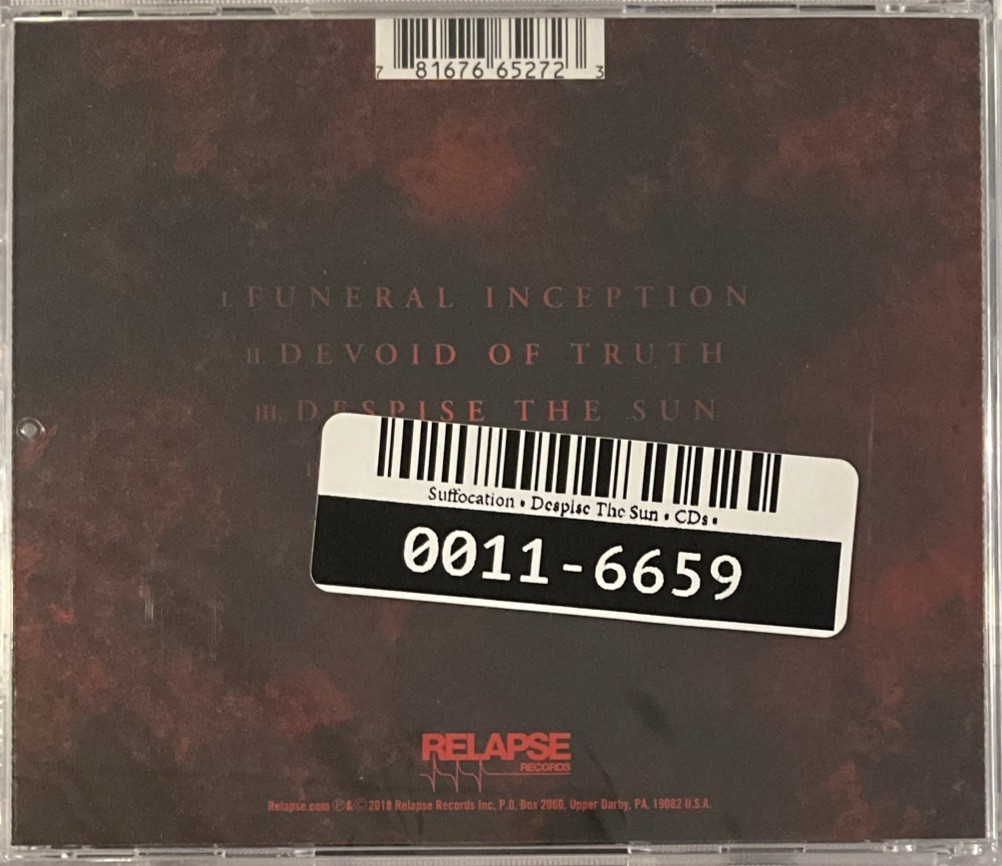in-d「d/o/s」CD レア盤 Suffocation - Despise the Sun CD 2018 Relapse Records ‎– RR 6527-2