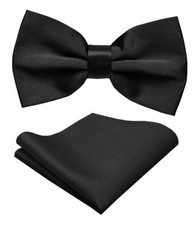 Bow Ties for Men - Mens Solid Color Formal Pre Tied Bowtie and Pocket Black