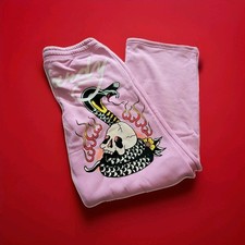 ED HARDY PINK SWEATPANTS SNAKE AND SKULL FLAME SIZE LARGE NWT