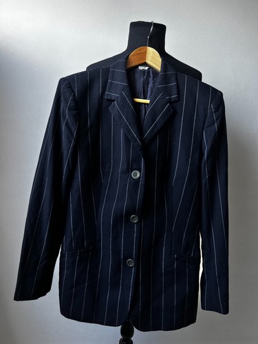 Versace Classic V2, Giacca Blazer Vintage Versace Classic V2 Navy Gessato Lana Made in Italy IT46