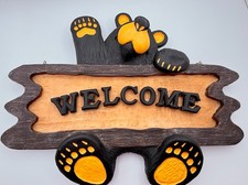 Bearfoots Bears Welcome Sign Hanging Jeff Fleming Vintage Big Sky Carvers Rare