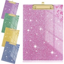 A4 Glitter Acrylic Clipboard for Office School Supplies, Clipboards with Clip