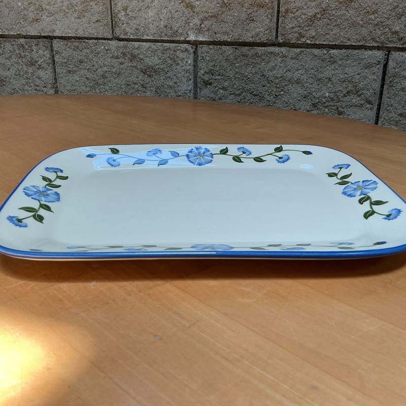 Hartstone Pottery 12.5” Rectangle Serving Platter- Blue Floral- 2008