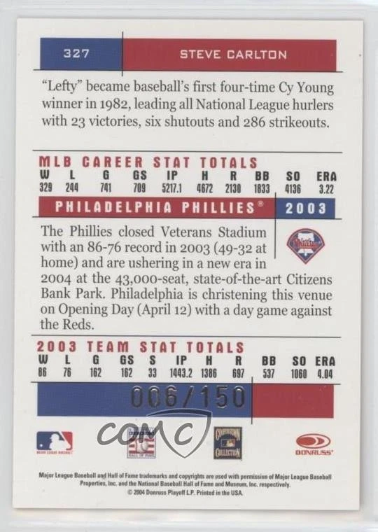 2004 Donruss Team Heroes Showdown Bronze /150 Steve Carlton #327 HOF - Image 2 of 2