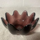 Vintage Blenko Amethyst Purple Glass Lotus Dish Signed by Richard Blenko 2000