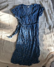 Loft Blue White Floral Paisley Belted Short Sleeve Maxi Dress Buttons P Small