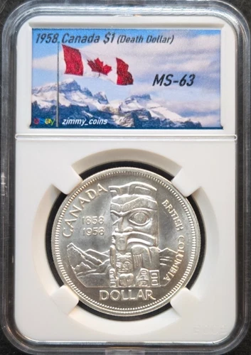 1958 Canada Silver Dollar • MS-63 • Death Dollar • Blast White • Custom Slab!