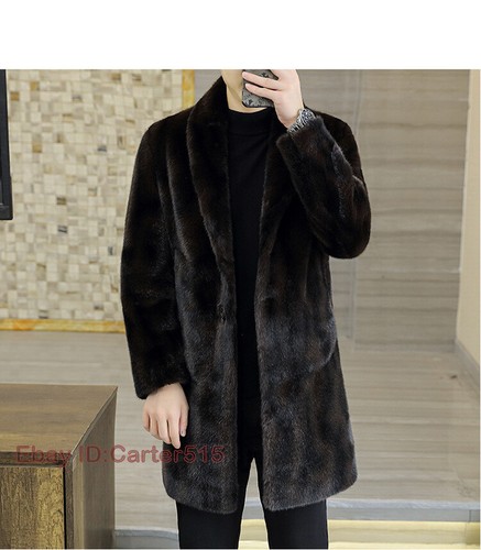 Men's Winter Double Sided Wear Faux Fur Jackets Two Button Coats Furry Outwear - Picture 9 of 19