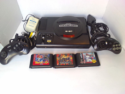 SEGA Genesis Model 1 Console Bundle w/ 2 Controllers, Cables & 3 Games Tested