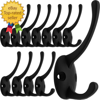 12 Pack Black Coat Hooks Wall Mounted with 24 Screws Retro Double Hooks Utility