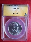 SILVER 1958 ANACS Graded MS64 Franklin Half Dollar