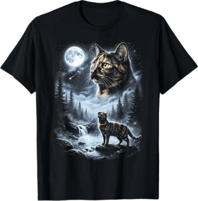 #ad Tortoiseshell Cat Howling at Moon 90#x27;s Retro T Shirt $21.99