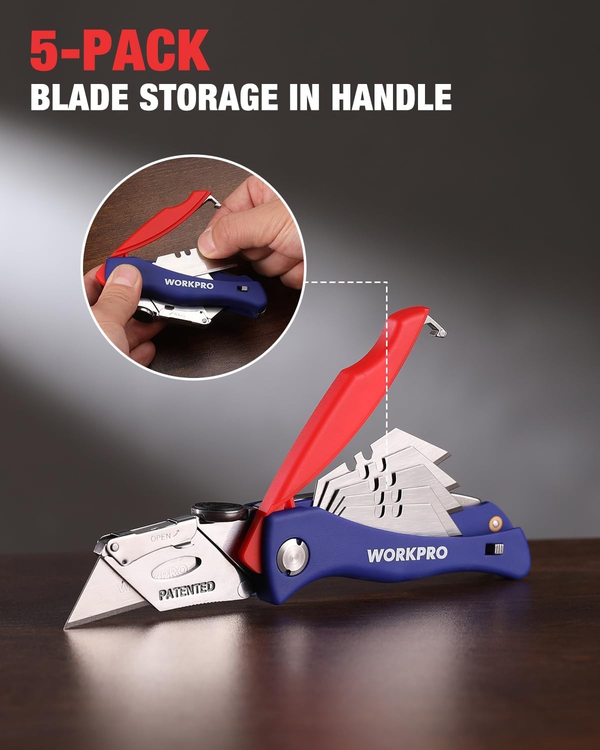 WORKPRO Folding Utility Knife Quick-Change Box Cutter 5PCS Extra Blade ...