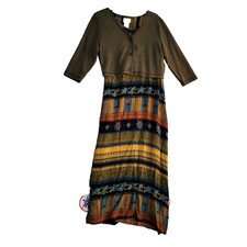 VTG Nina Piccalino Maxi Dress & Jacket Womens 16 Y2K Olive Southwestern Beads