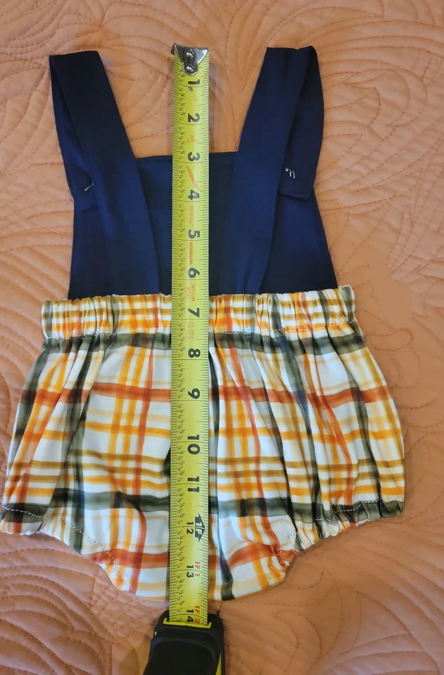 PUMPKIN Applique bubble Navy Orange plaid Boy's PUMPKIN PATCH PERFECT 9/12mo 12m - Image 3 of 4