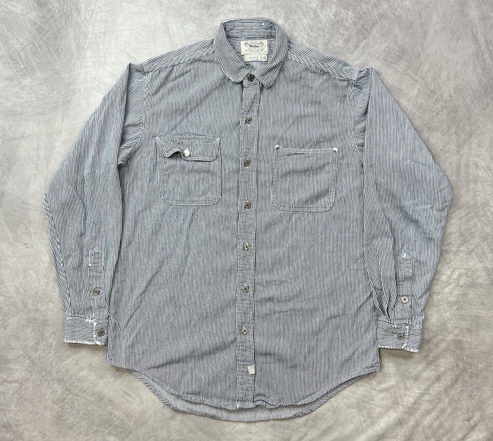 Vintage Polo Ralph Lauren Dungarees Chambray Denim Jean Work Shirt Sz M Striped