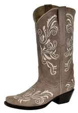 Womens Western Boot Light Brown Leather Casual Embroidery Square Size 6, 7, 8-10