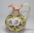 FENTON ART GLASS BURMESE PITCHER HONORING BILL FENTON 56 YRS - RADIUM - GLOWS