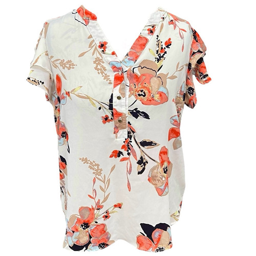 Zac & Rachel Damen Bluse Größe Petite Gr. PM Blumenmuster Kurzarm Flatter Modern - Bild 1 von 12