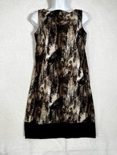 AB Studio Sheath Dress Womens 4 Brown Sleeveless Black Border Hem Career