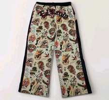 NWT Ed Hardy Large L Y2K Track Pant Shrunken Flashboard Sweatpants Tattoo Print