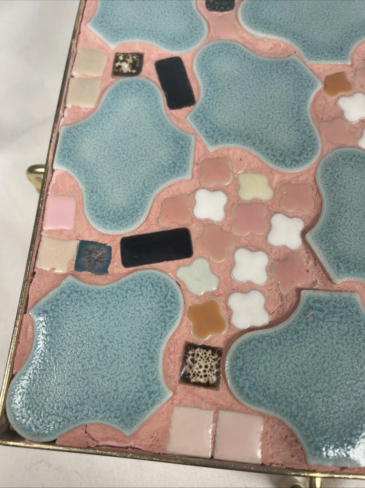 Vintage Mid Century Modern Mosaic Tile Trivet - Multicolor Ceramic Hot Plate - product detail image 2