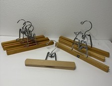 Lot of 7 Vintage Wooden Pant Skirt Hangers Metal Clamp 9  to 12  