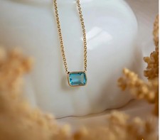Classic 1.2Ct Sky Blue Topaz 14k Solid Yellow Gold Necklace Dainty And Delicate