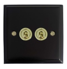G&H DFB382-PB Deco Plate Matt Black 2 Gang 1 or 2 Way Toggle Light Switch