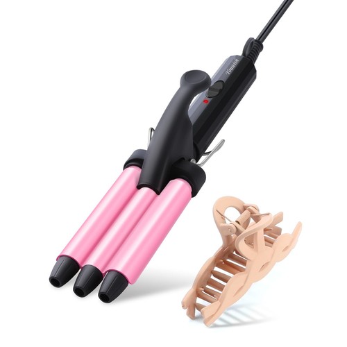 Youuish Mini Hair Crimper 1/2 Inch, Small 3 Barrel Curling Iron Hair Waver Du...