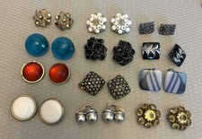 Vintage Clip On Earrings LOT 12 Pair Designer Rhinestone Mixed Costume Jewelry
