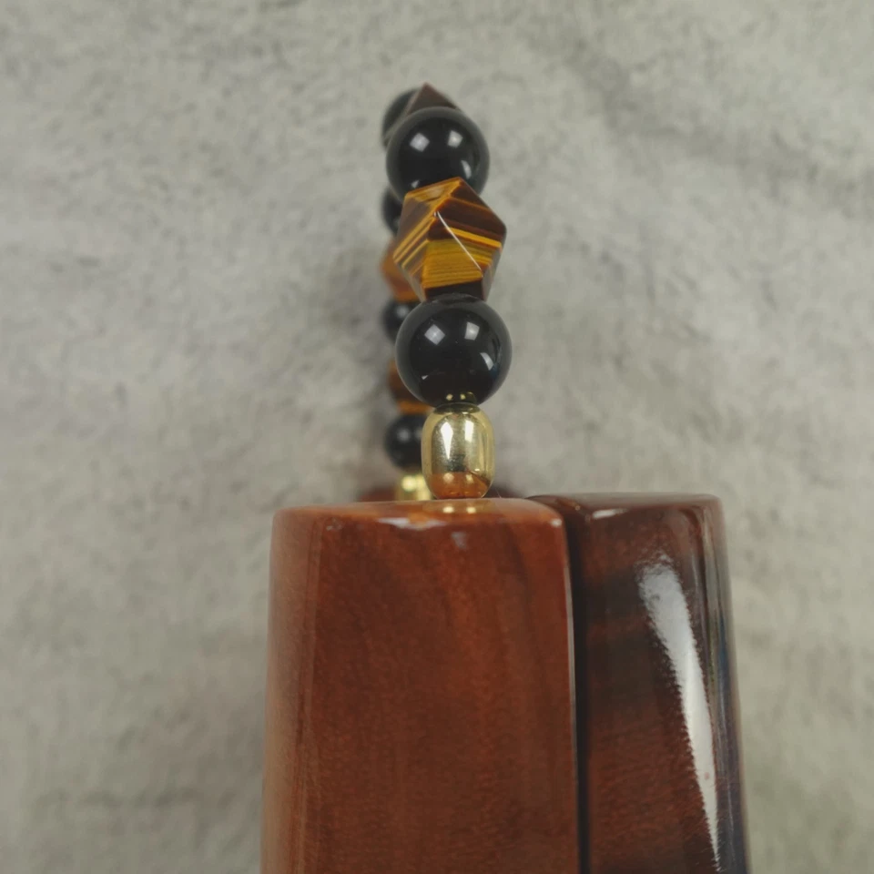 Timmy Woods Беверли-Хиллз подписанный вручную резной деревянная сумка Tiger глаз бусина ручки - Изображение 3 из 4