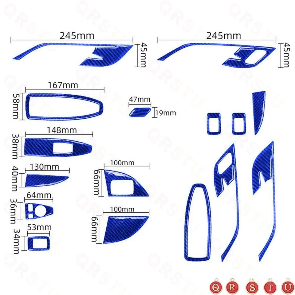 Juego de molduras de panel de control de puerta de fibra de carbono azul 16 piezas para BMW X1 F48 2016-2018 Foto 2 de 4